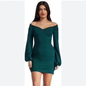 Dress The Population Esperanza Bodycon Long Sleeve Mini Dress In Emerald Size XL
